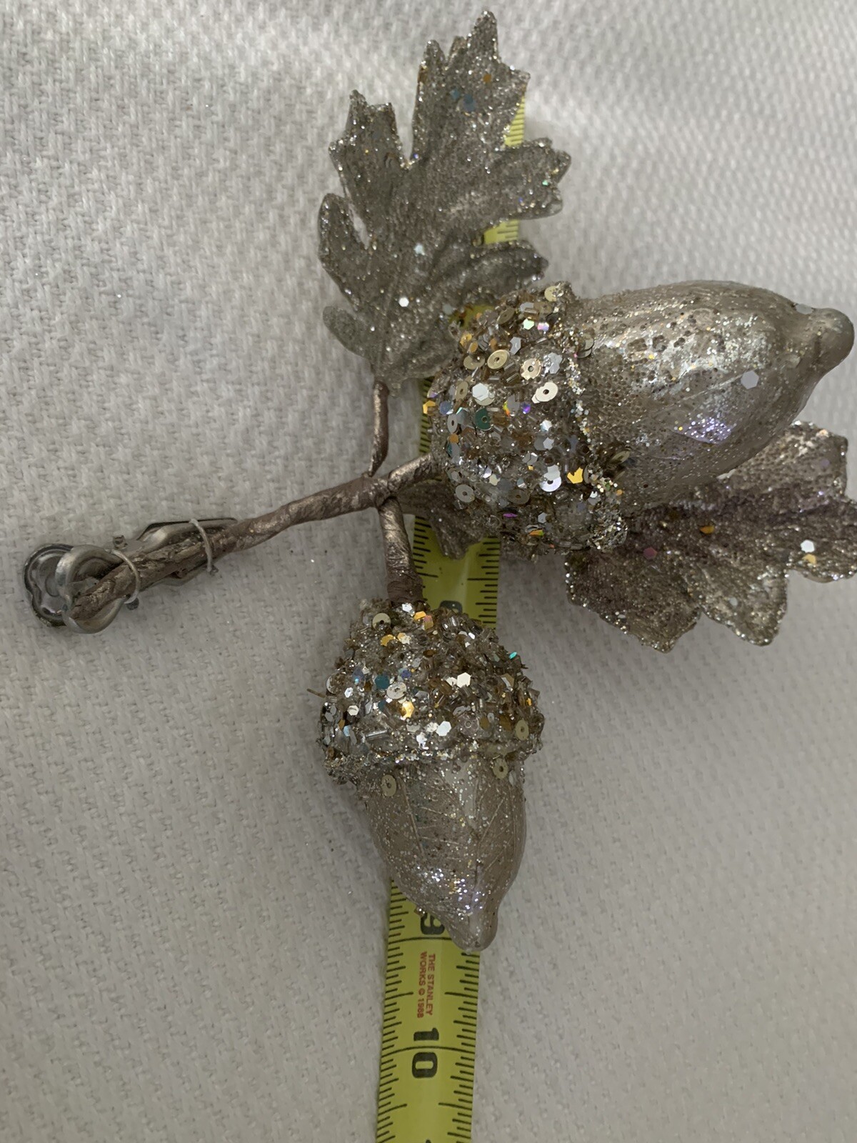 Double Acorn Cluster Clip Floral Decor Platinum Jewel Glitter Christmas Wedding