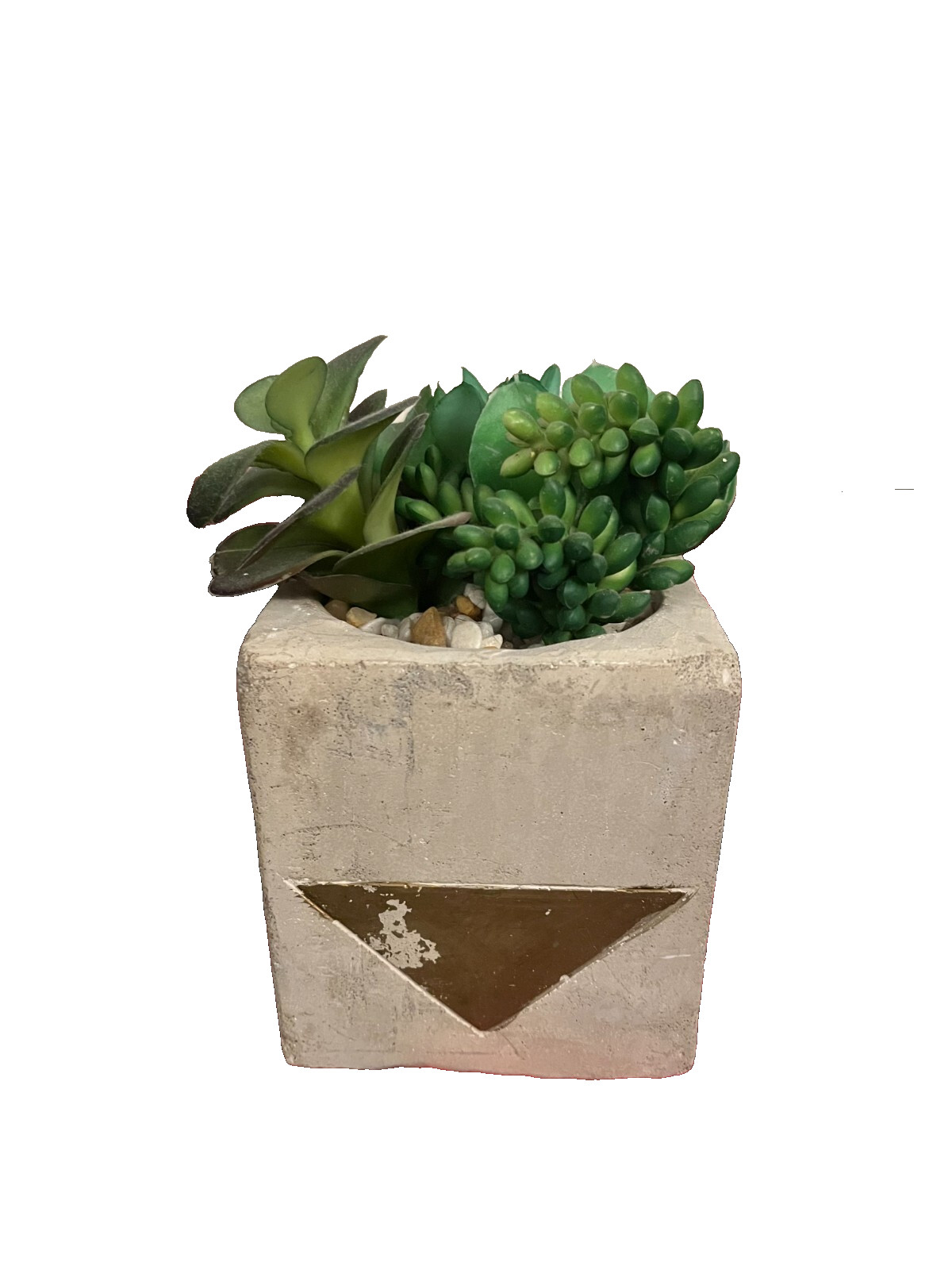Faux Succulent Plant In Geometric Etched Square Pot Artificial Plant