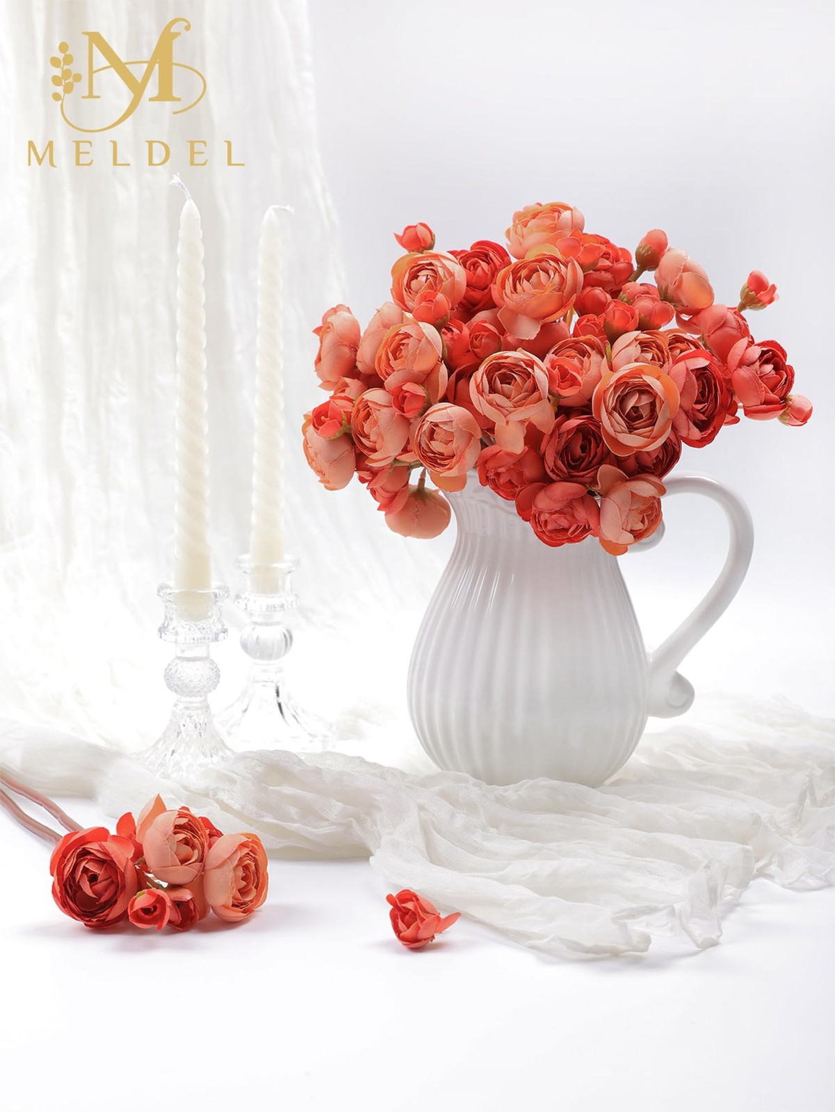 Burnt Orange 32 PCS Ranunculus Artificial Silk Mini Peonies For DIY Decor