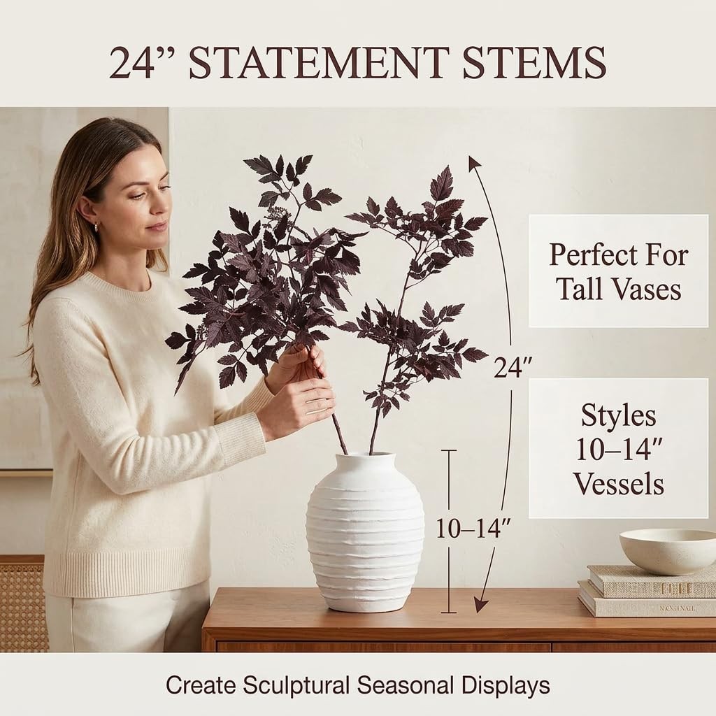 Fall Decorations Fall Stems for Vase, Set of 3 Faux Plum Burgundy Branches, 2…