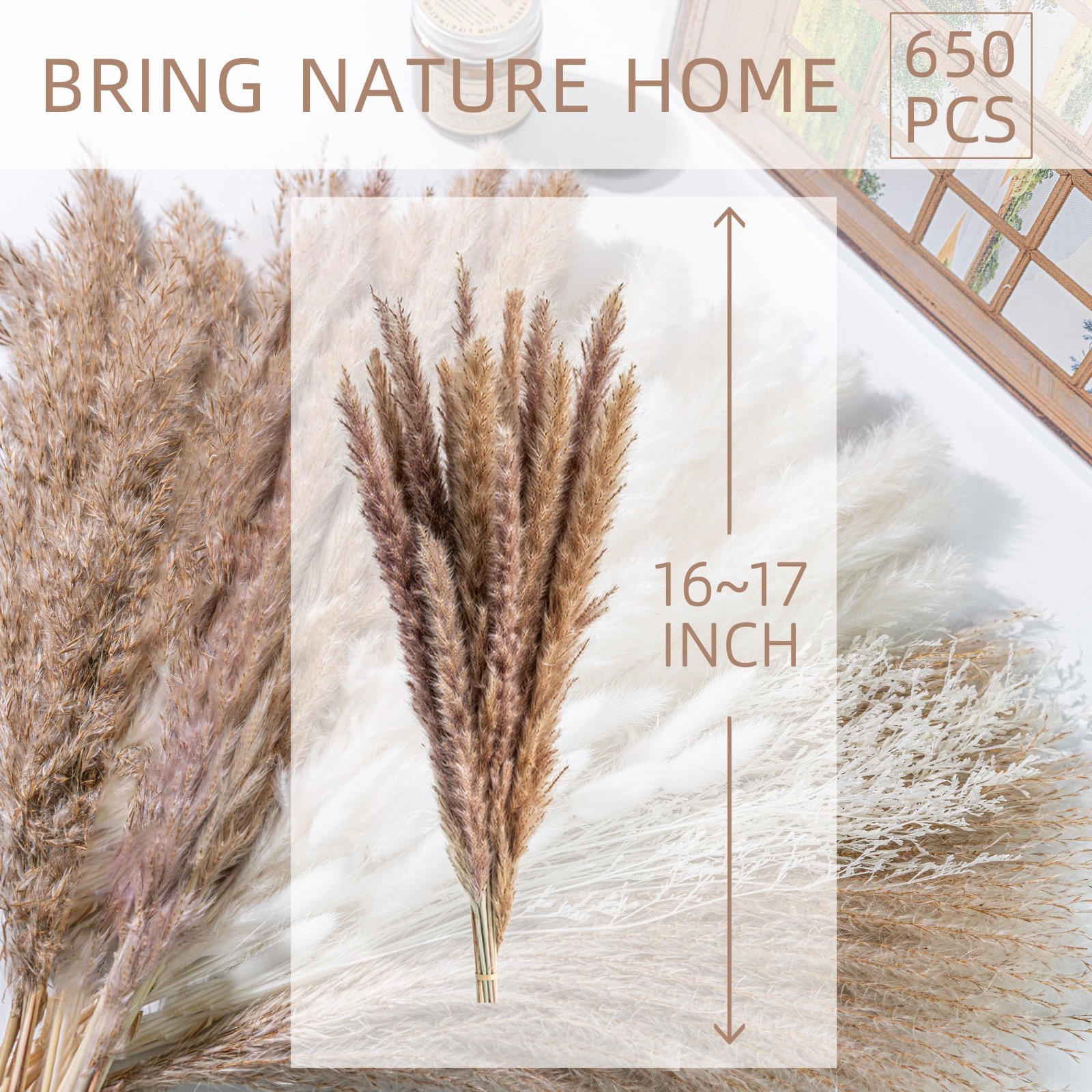 650PCS Dried Pampas Grass Bouquet – Boho Home Decor, Wedding Floral Arrangements