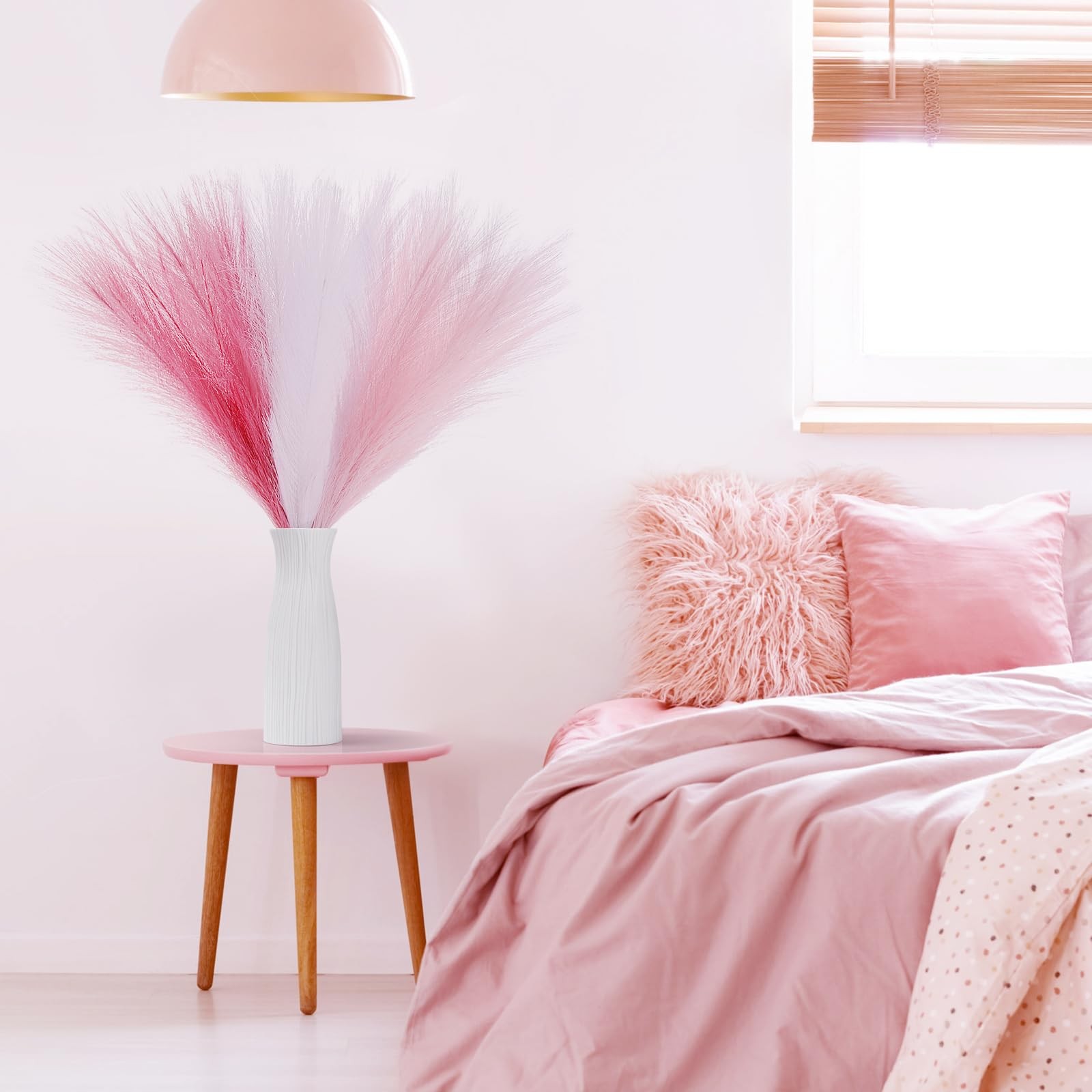 30 Pcs Pink White Pampas Grass Decor: 21.7″ Fluffy Faux Small Pampas Grass Ar…