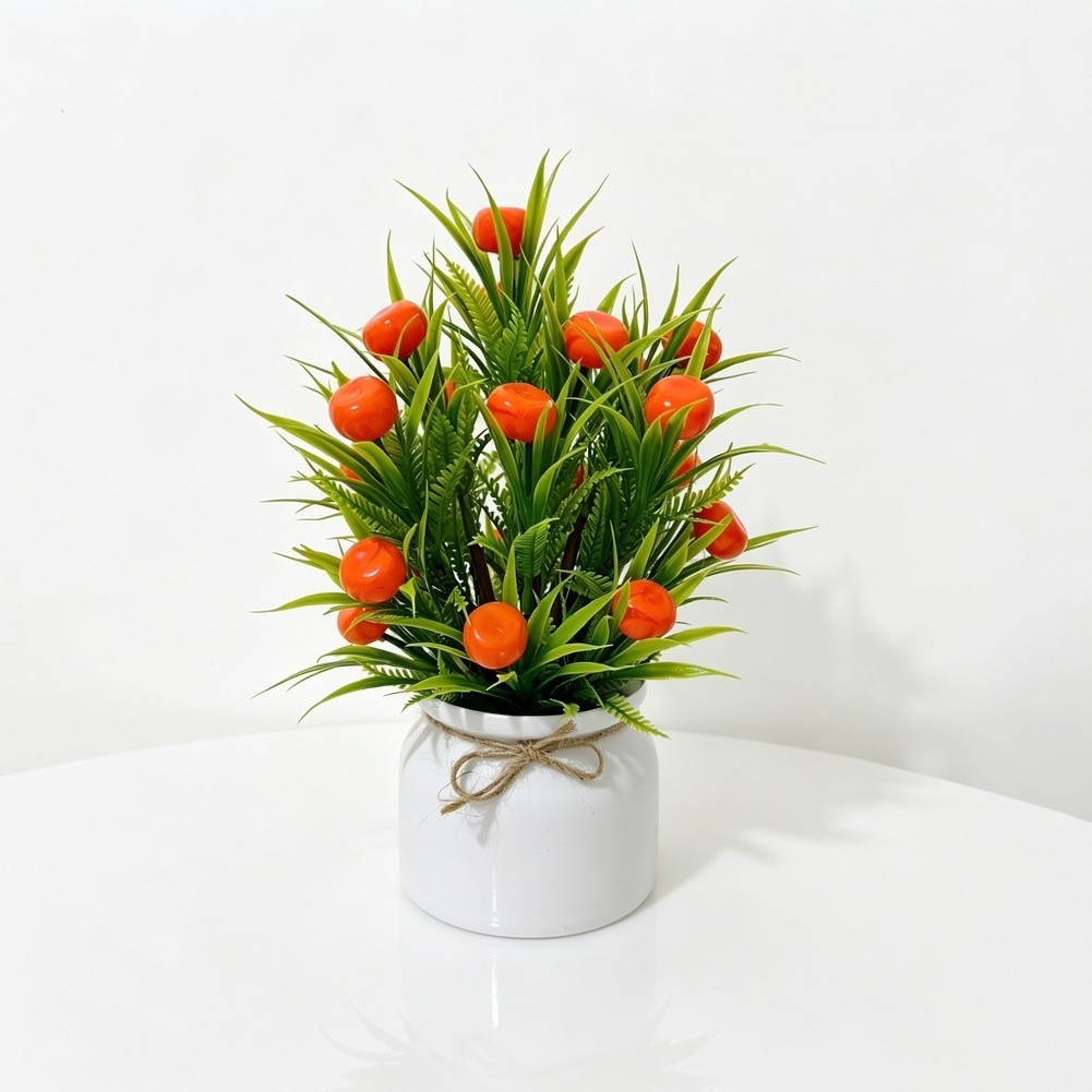 24 PCS Artificial Fruit Bonsai Tree with Hemp Rope Pot for Home Desk Decor