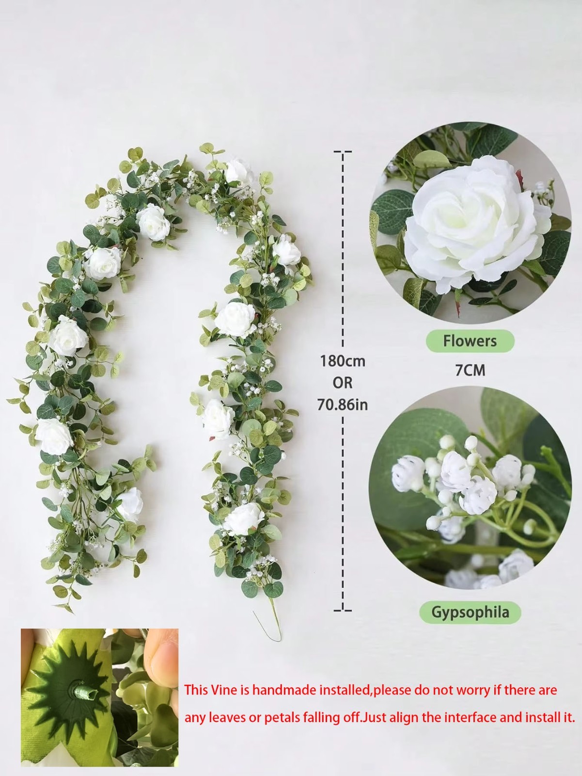 5.9FT Artificial Flower Garland Eucalyptus Rose Vine Home Decor