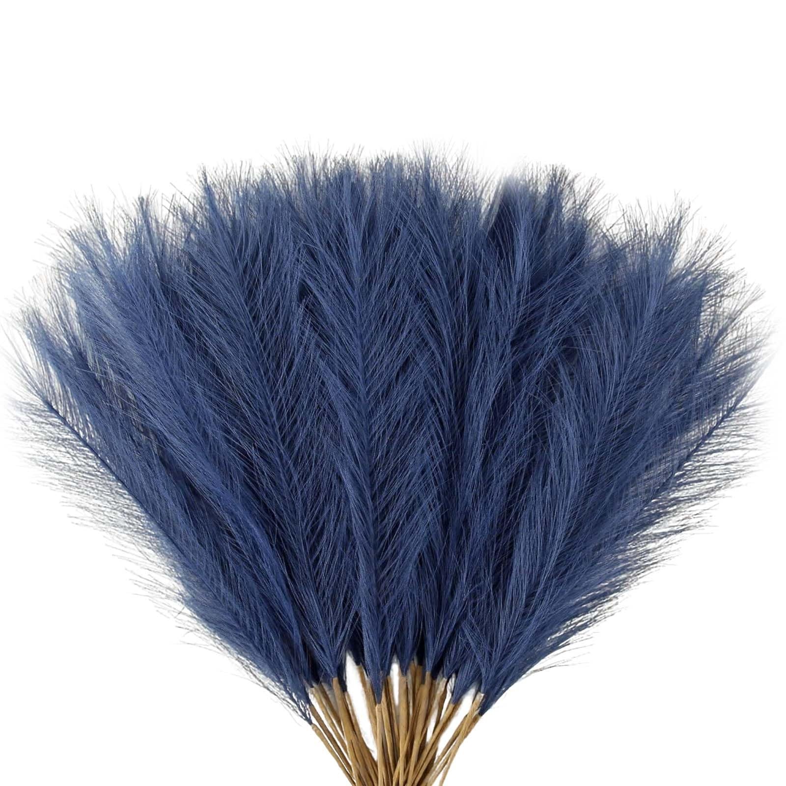 Blue Pampas Grass Decor, 30 Pcs 17″ Navy Blue Flowers Short Fluffy Artificial…