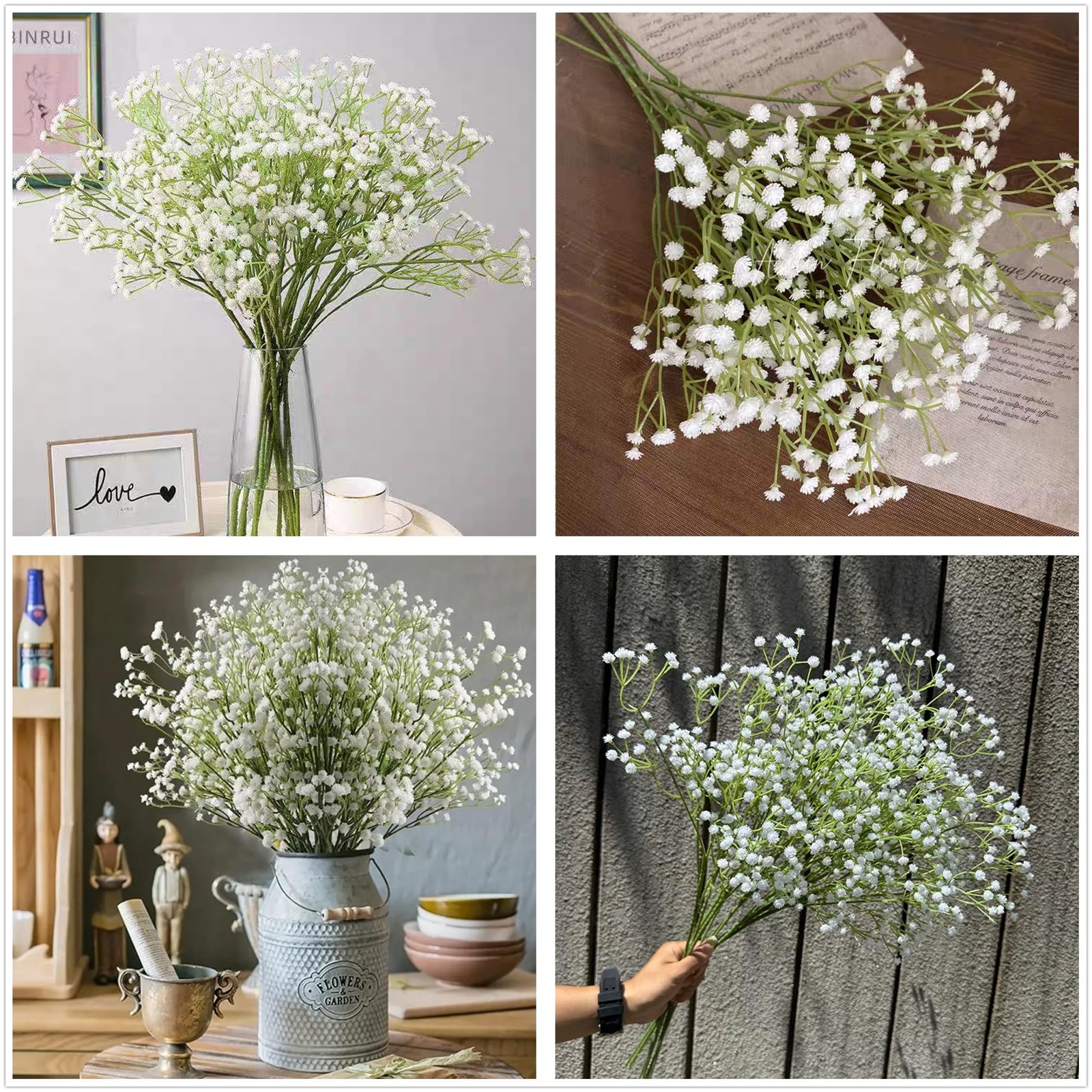 20 PCS White Artificial Baby Breath Flowers Soft Plastic Gypsophila Bouquet