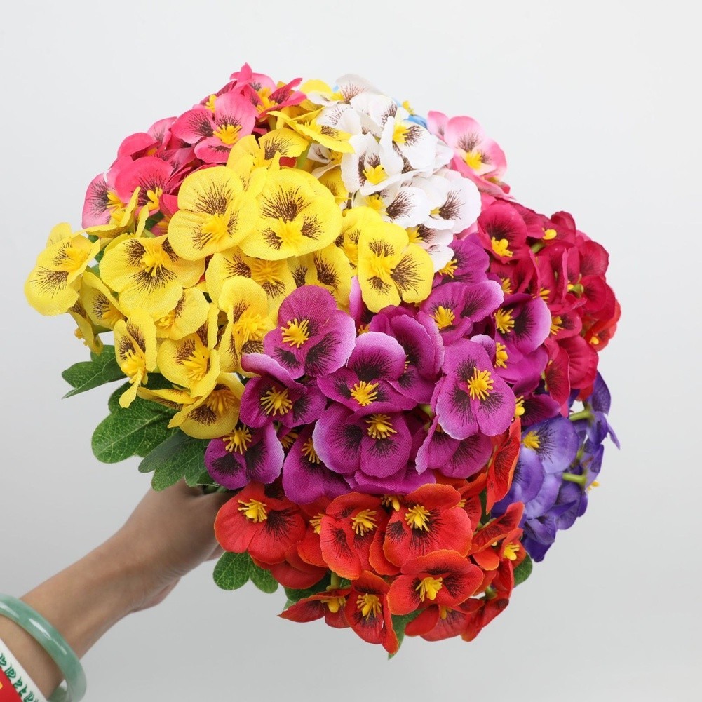 Silk Pansy Artificial Flowers Mixed with Butterfly Orchid for Table Decor