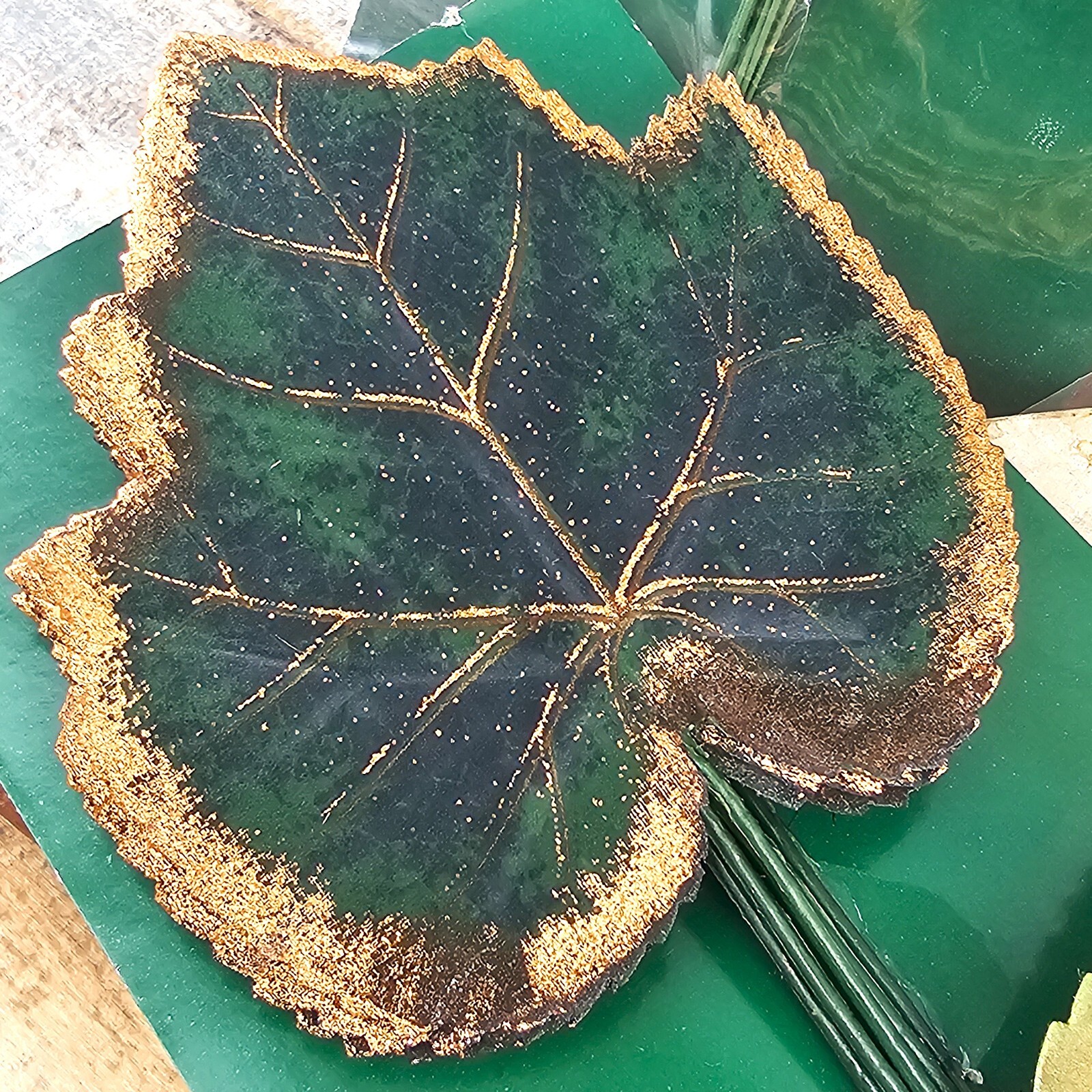 Artificial Silk Maple Leaf Floral Pick Copper Glitter Flocked Autumn Stems 36