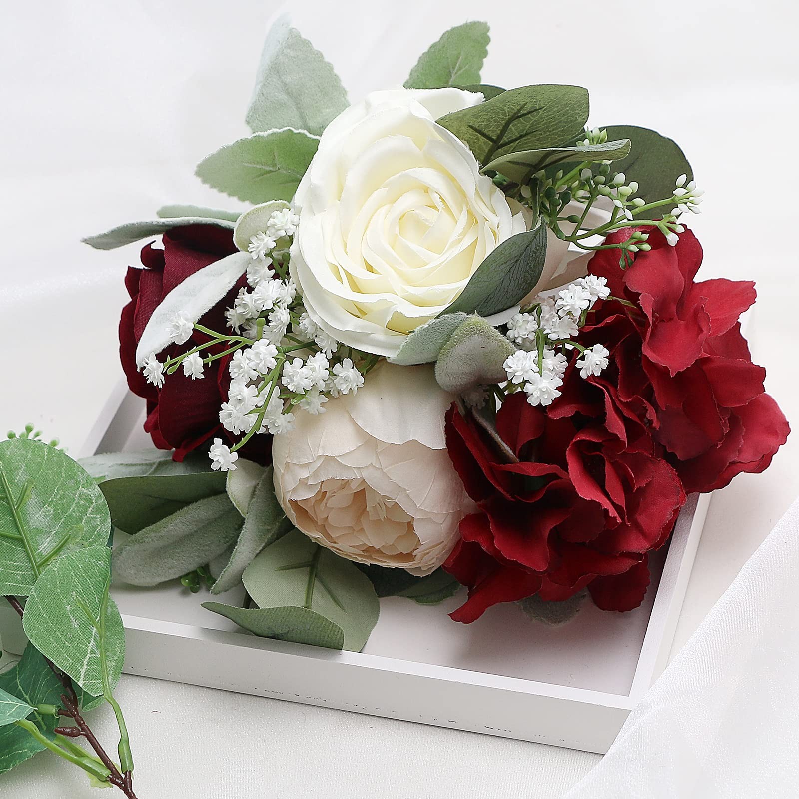 Artificial Flowers Bridesmaids Bouquets Set of 6 – Burgundy and White Bridesm…