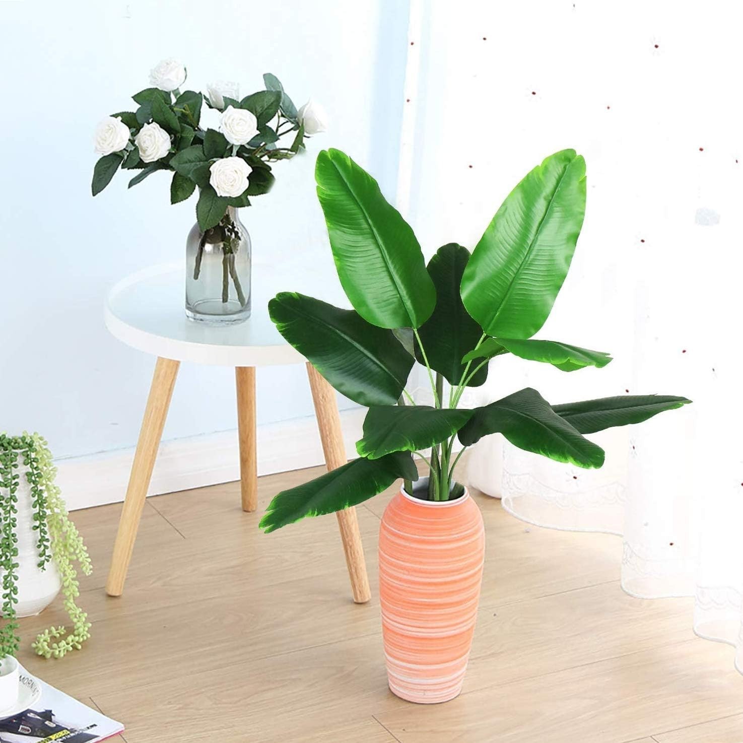 Artificial Bird of Paradise Plant, Faux Palm Plants with Real Touch Leaves Fa…