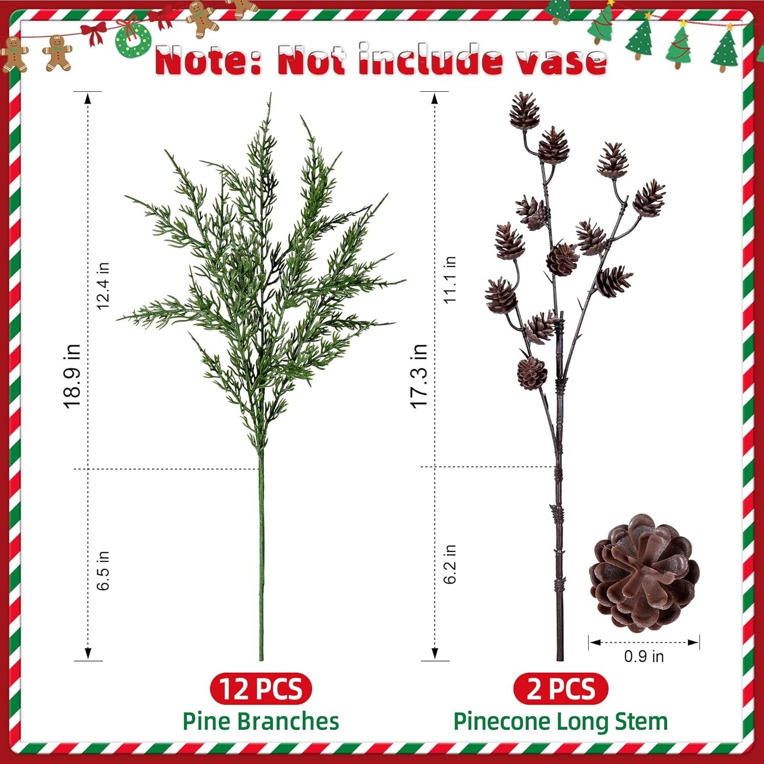 Faux Cedar Stems Artificial 12 Pcs Cedar Stems, 2 Pcs Small Pinecone Stems NEW!