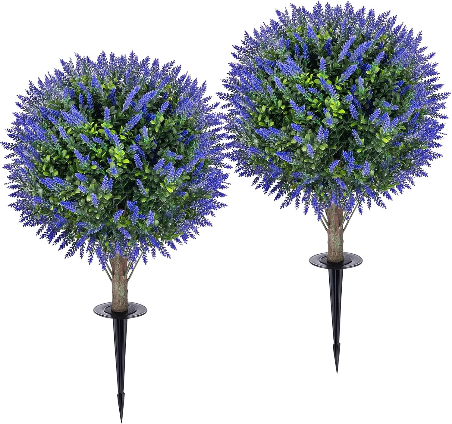 2PC Artificial Lavender Topiary Ball Tree 26″ with Ground Spikes UV Resistant
