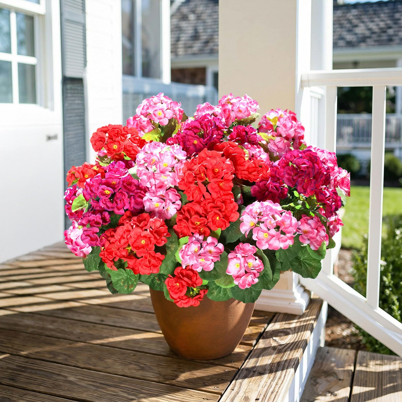 Fake Geraniums Artificial Flowers for Outdoors, 6 Bundles Silk Geraniums Flow…