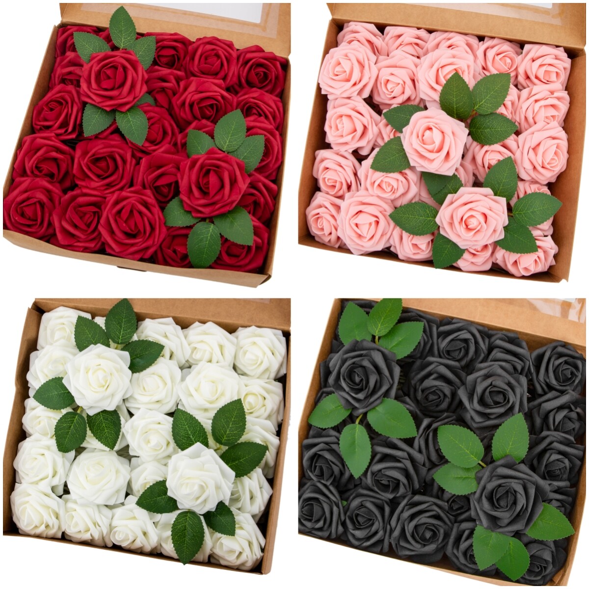 50Pack Faux Fake Foam Rose Bulk for DIY Wedding Bouquet Baby Bridal Shower Party