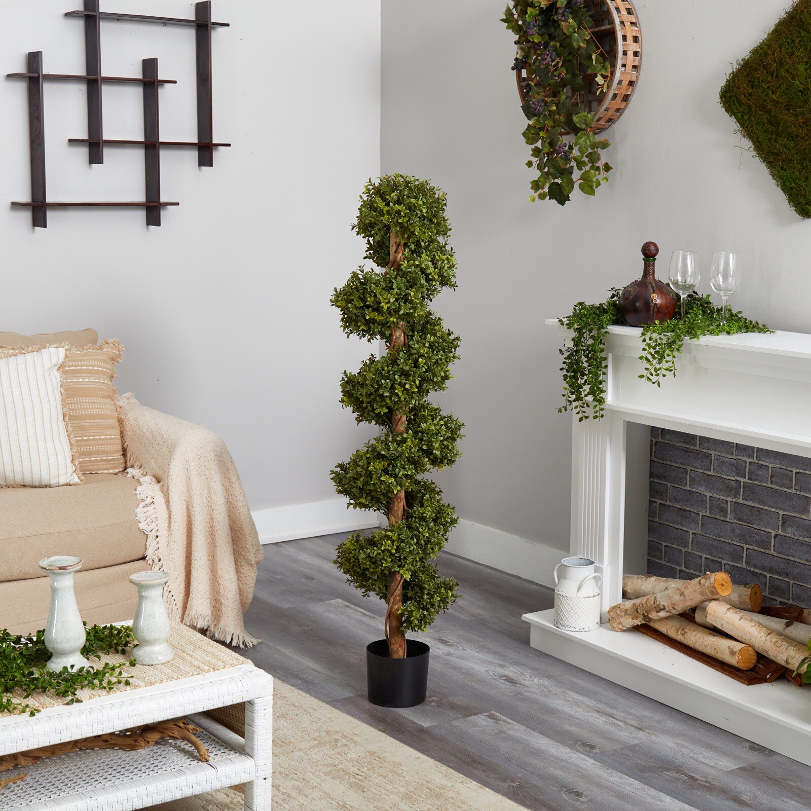 5’ Artificial Boxwood Spiral Topiary Tree UV (Indoor/Outdoor). Retail $159