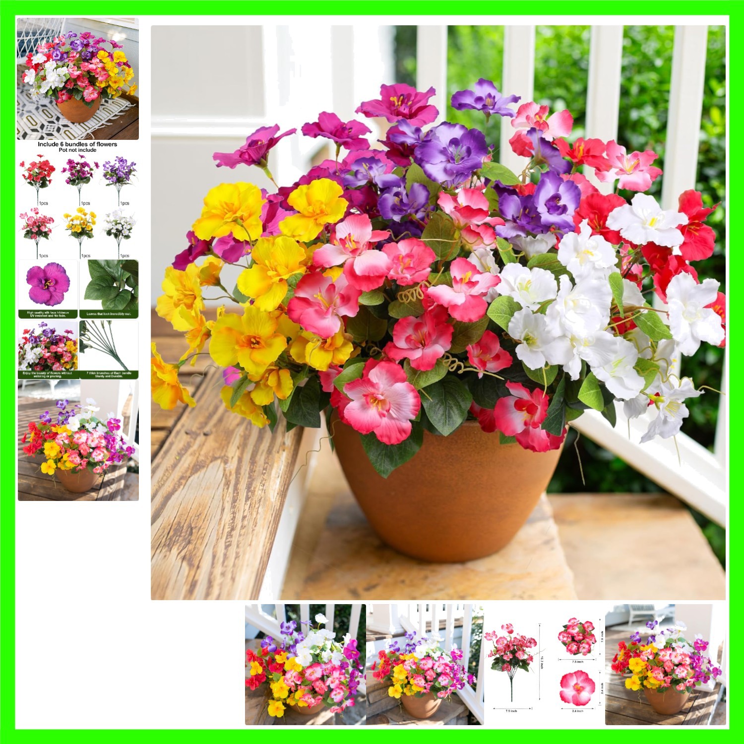 Hibiscus Artificial Flowers Plants for Outdoors Summer Decoration, 6 Bundles …