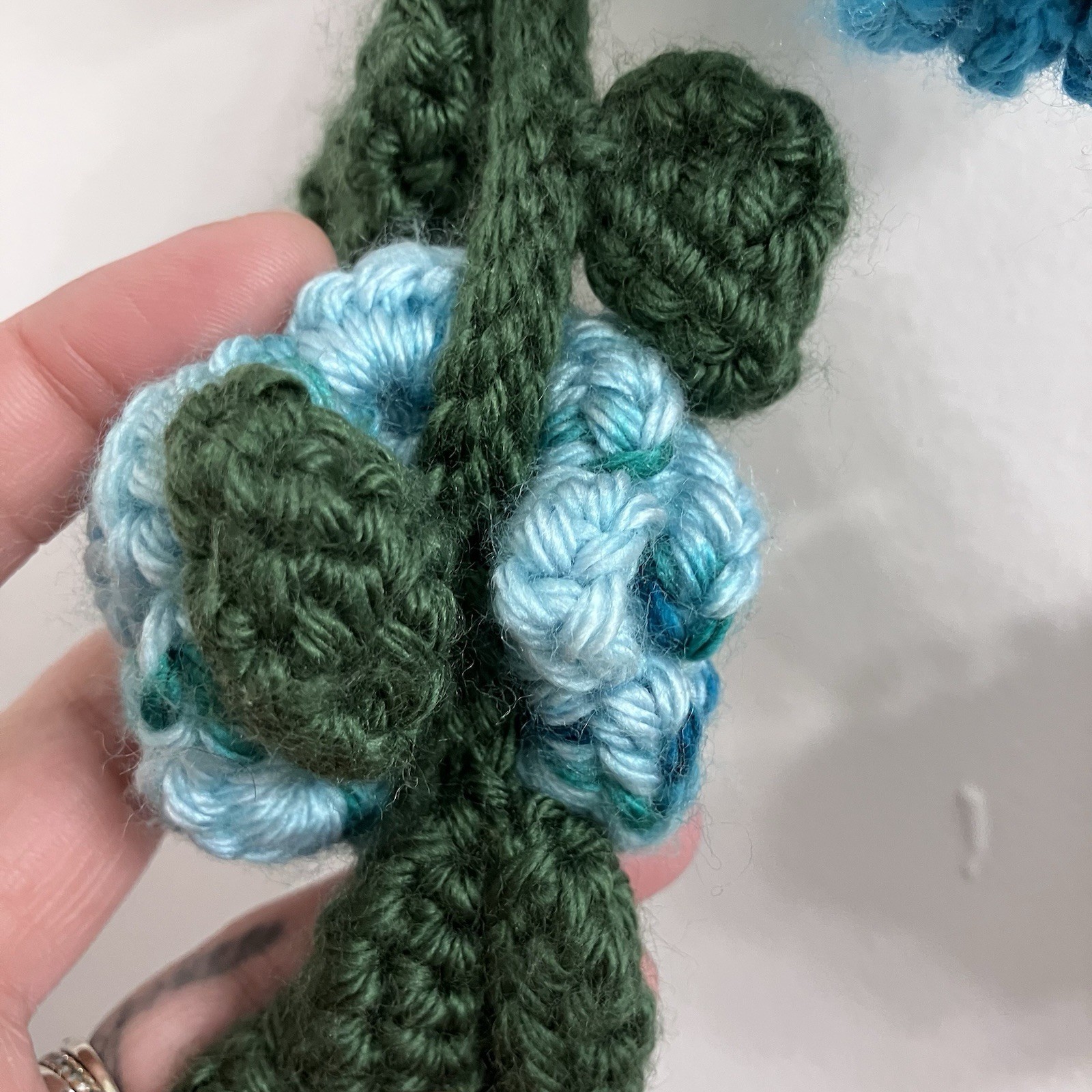 Handmade Crochet Blue Rose Flower Vine Garland Scarflette Boho Cottagecore 50″