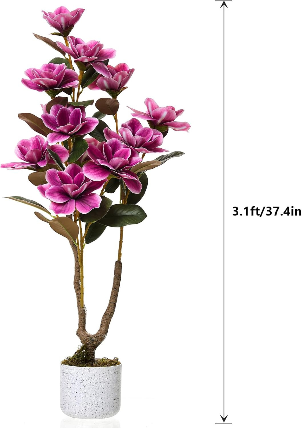 Pink Faux Magnolia Tree – 37.4″ Artificial Yulan Orchid Plant for Home Decor