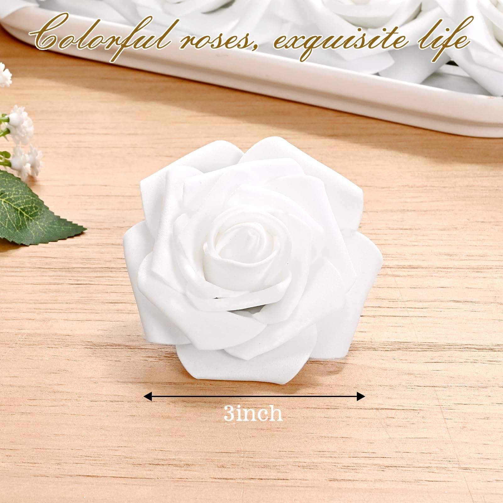BLEUM CADE 36Pcs Artificial Flowers Fake Roses with Stems, White Boxed Foam R…