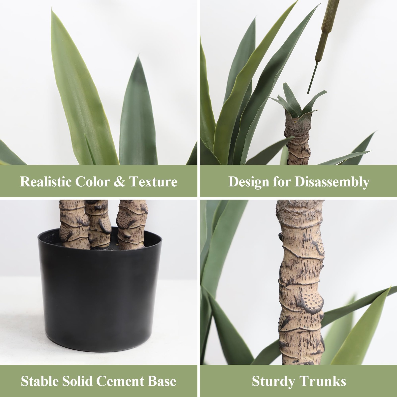2 Pack Artificial Agave Trees 4.5Ft Faux Agave Plant with 3 Heads Silk Faux T…
