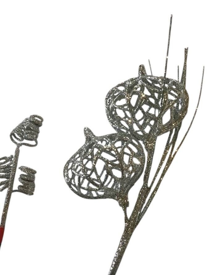 Assorted Silver Floral Stems Picks Birds Leaves Twirls Glitter Decor Crafts NEW