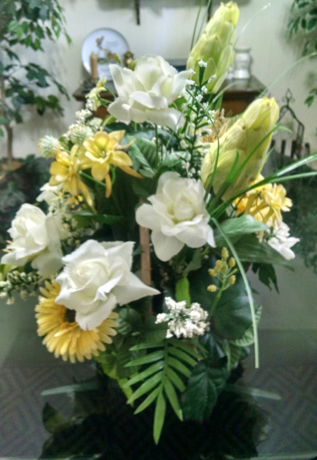 Large Artificial Flower Arrangement in Basket