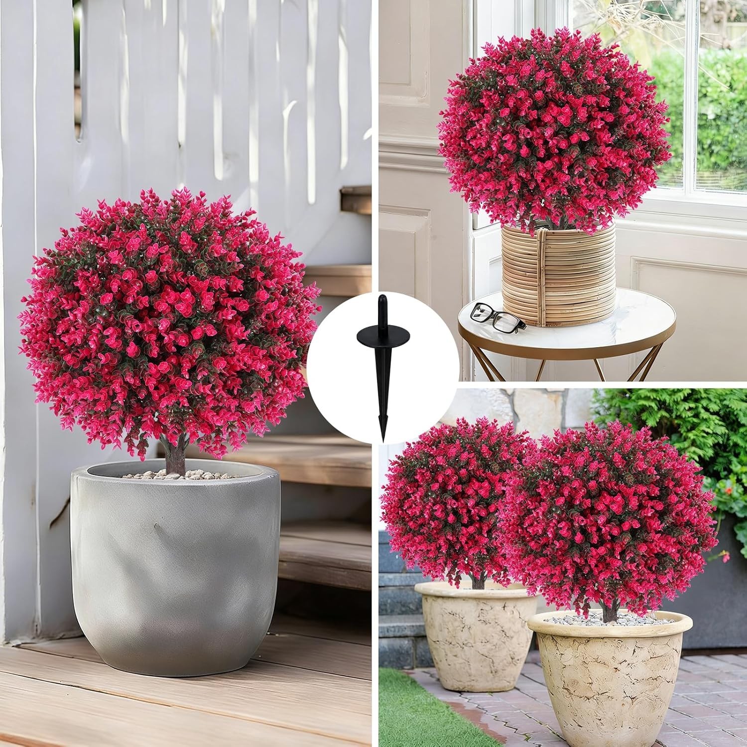 24″ Artificial Eucalyptus Topiary Ball Trees with Ground Spike Set of 2, UV R…
