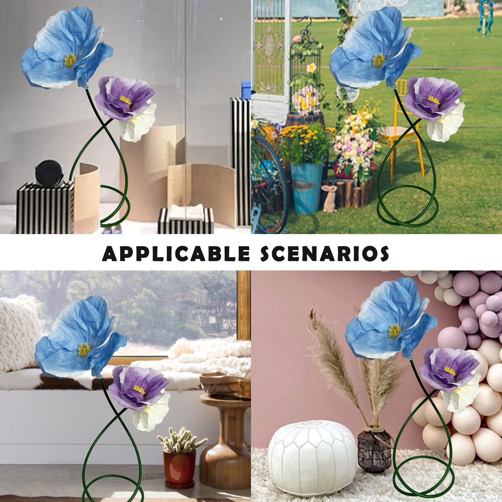Blue Purple White Artificial Faux Flower Set Outdoor/Indoor Decor – 3D Waterp…