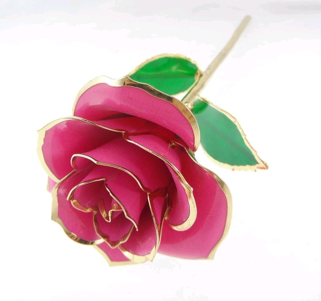 11.5″ Forever Rose Pink 24k Gold Dipped Real Preserved Flower