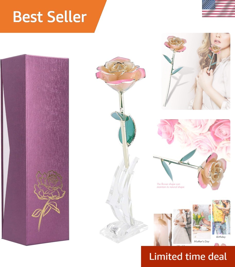 Mothers Day Rose Gift for Mom, 24K Gold Dipped White Rose Forever Preserved R…