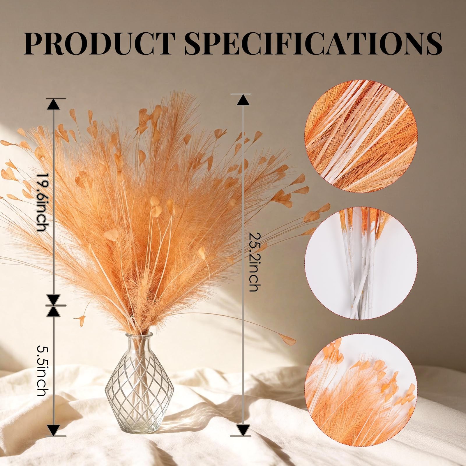 Orange Pampas Grass Decor 4pcs 25 Inch Faux Pampas Grass ， Artificial Pampas …