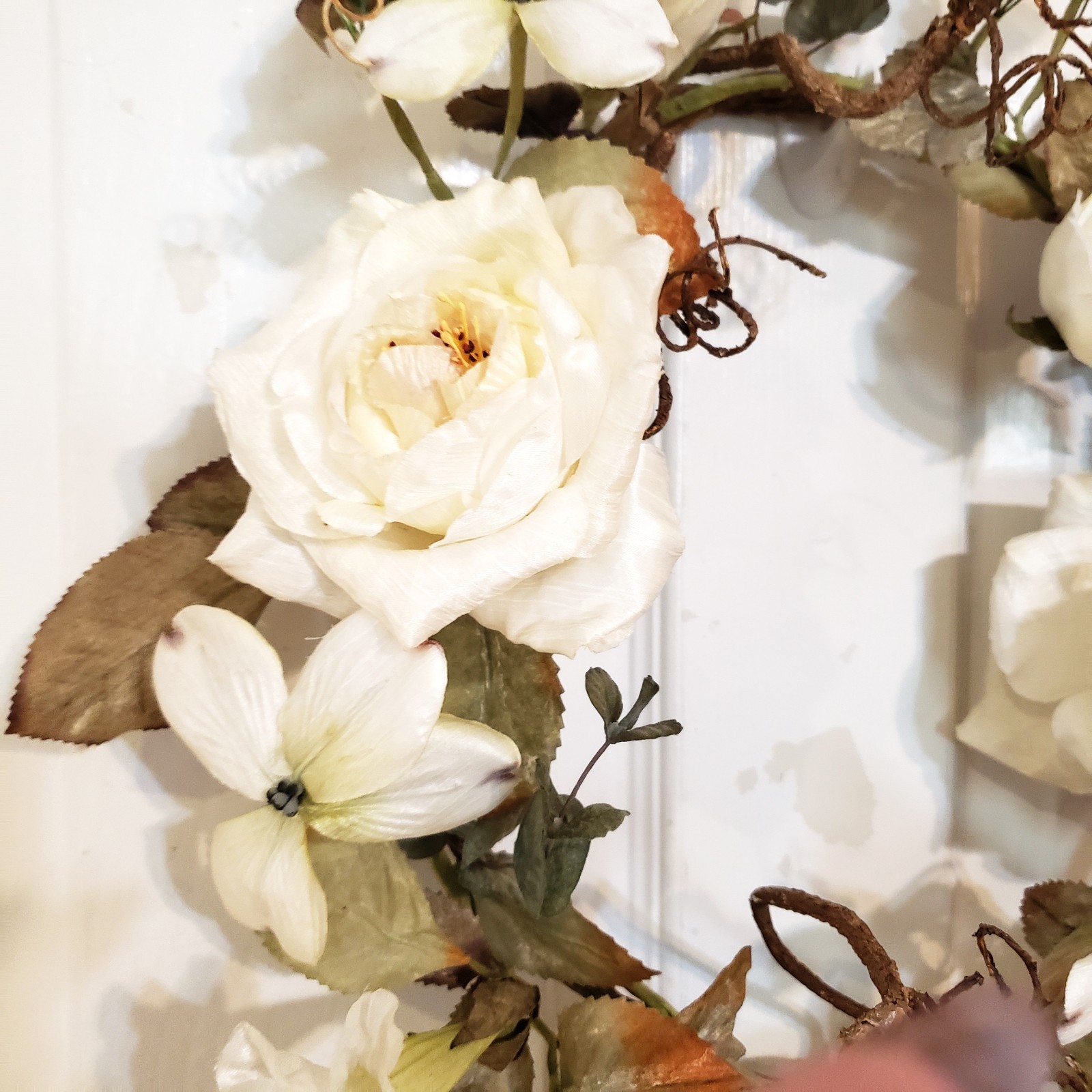 Vintage White Rose and Dogwood Wreath, Wedding Wall Hanging