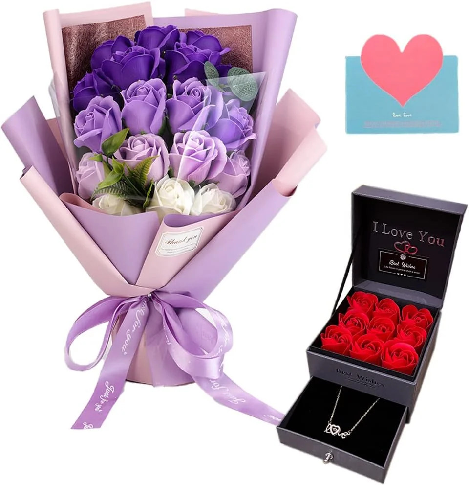EIGHTOWN Roses Bouquet Fake Artificial Flower – Preserved Red Flowers with Love