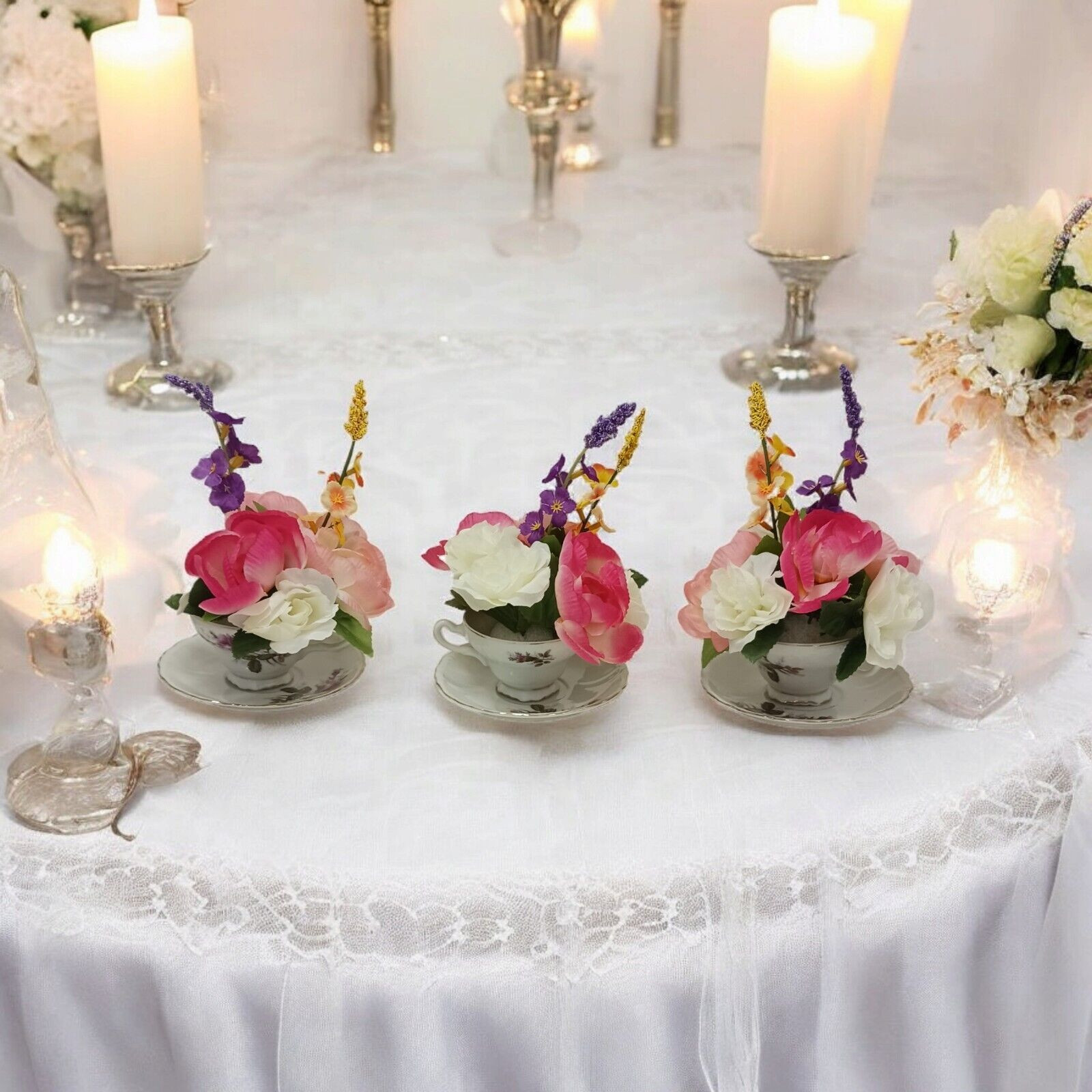 Silk Floral Arrangement POP-IN for your Tea Cup Party Birthday Bridal Home Decor