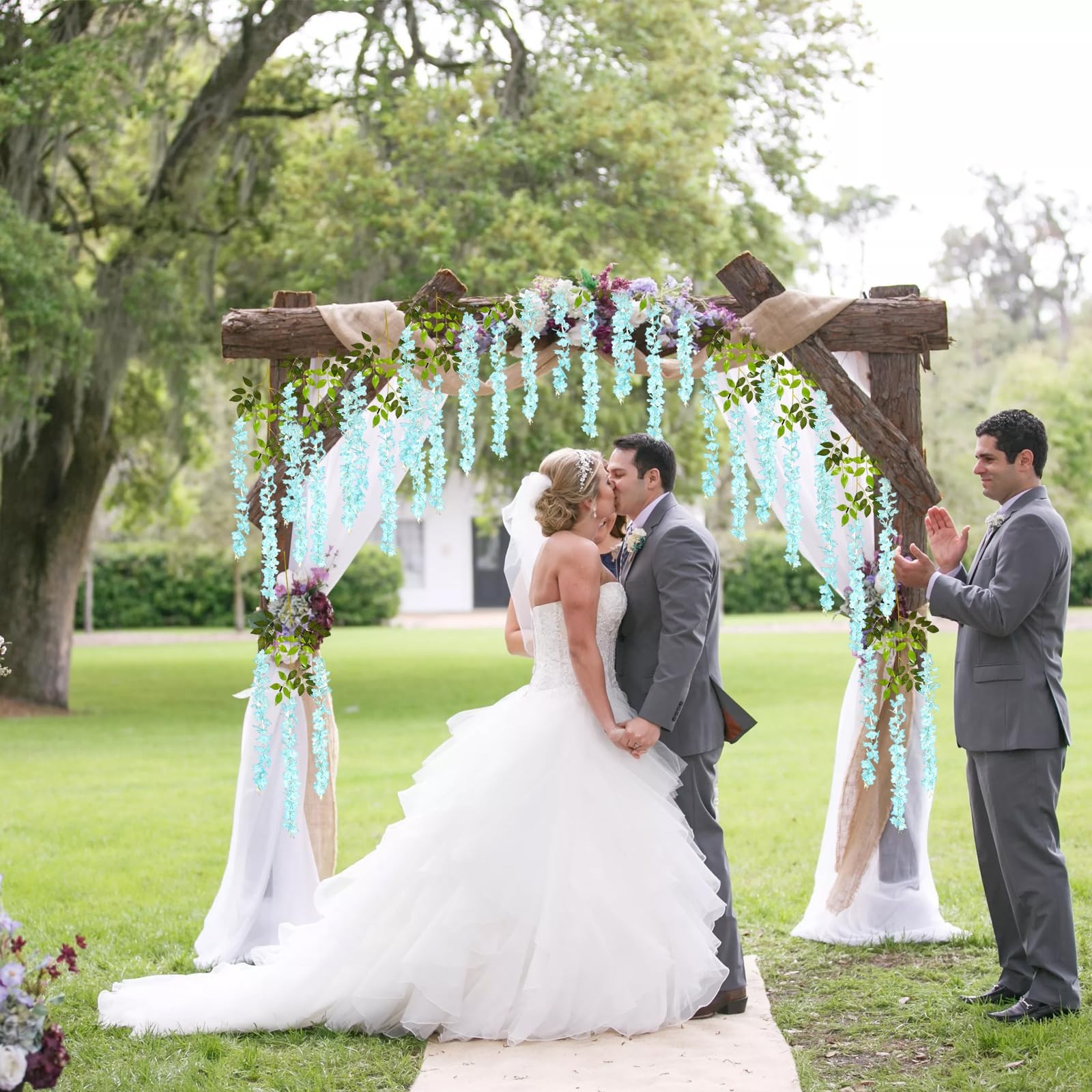 Luerbi 24 Pack Teal Wisteria Hanging Flowers Garland, 3.77 Feet Artificial Fl…
