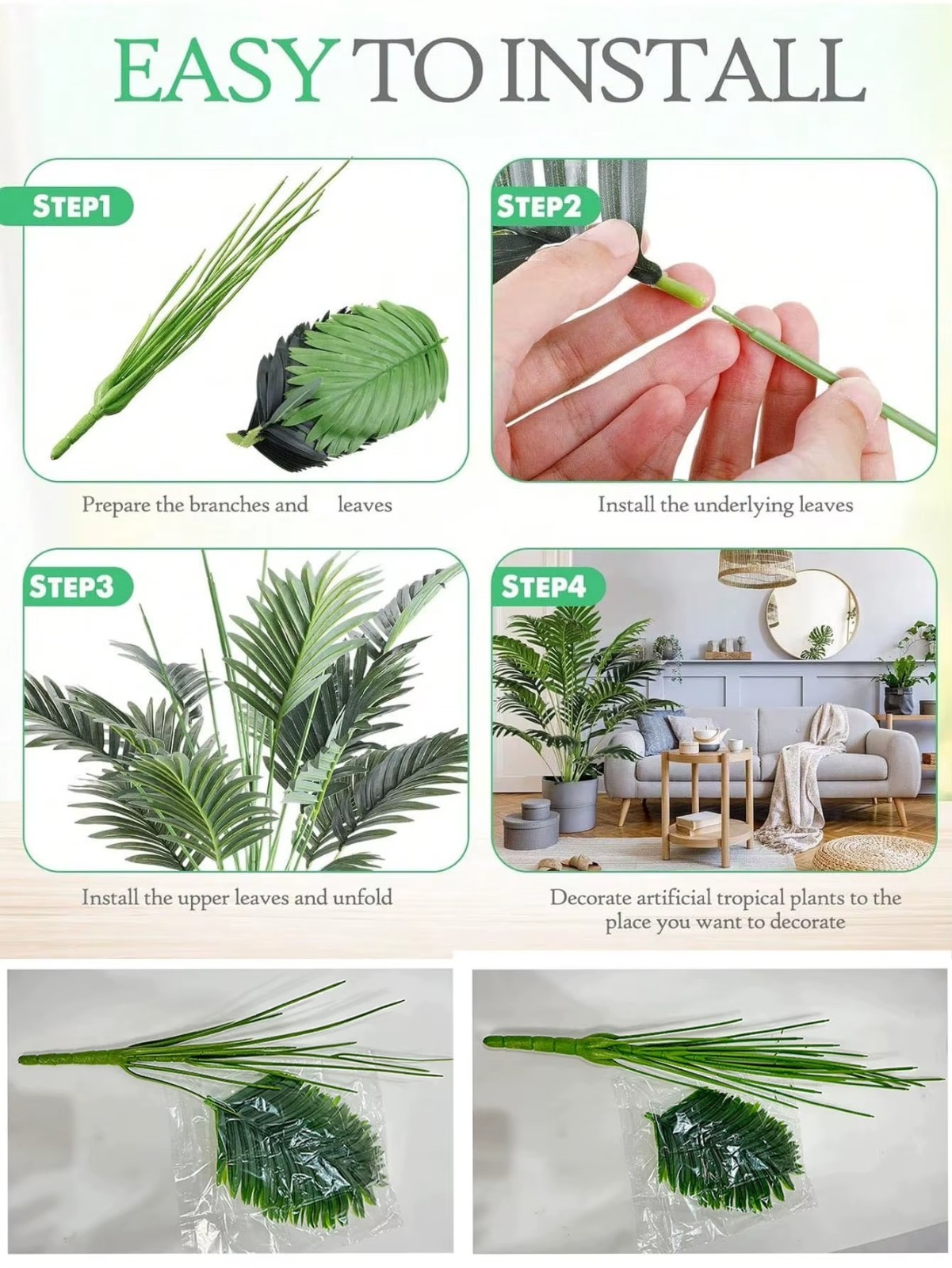 Large Artificial Palm Tree 70-120cm Faux Tropical Plant Indoor Home Office Decor