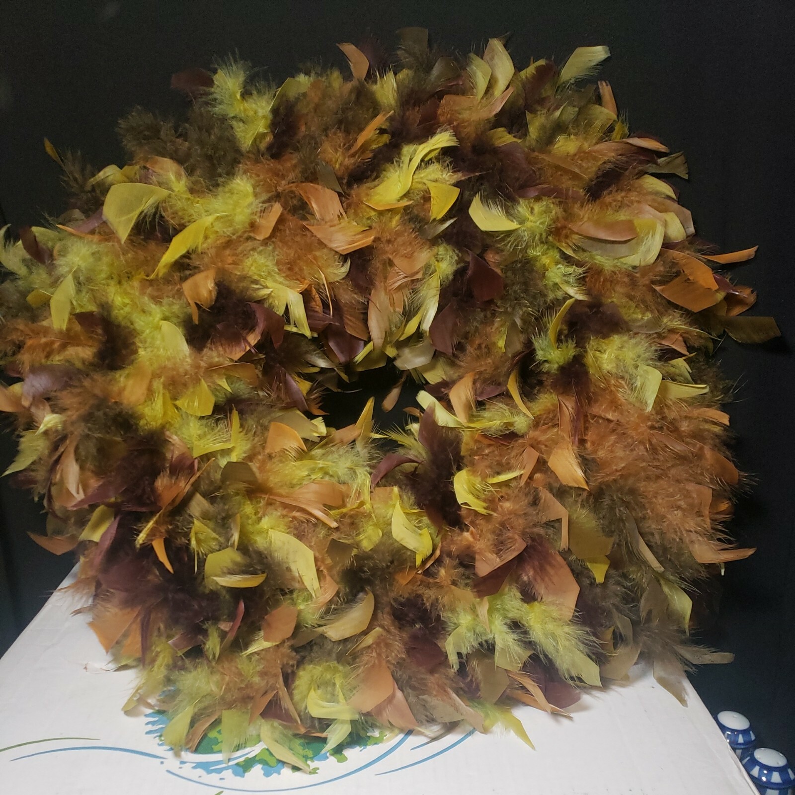 Angel Feather 23” Wreath Brown Yellow Orange Burgundy Indoor or Outdoor #013