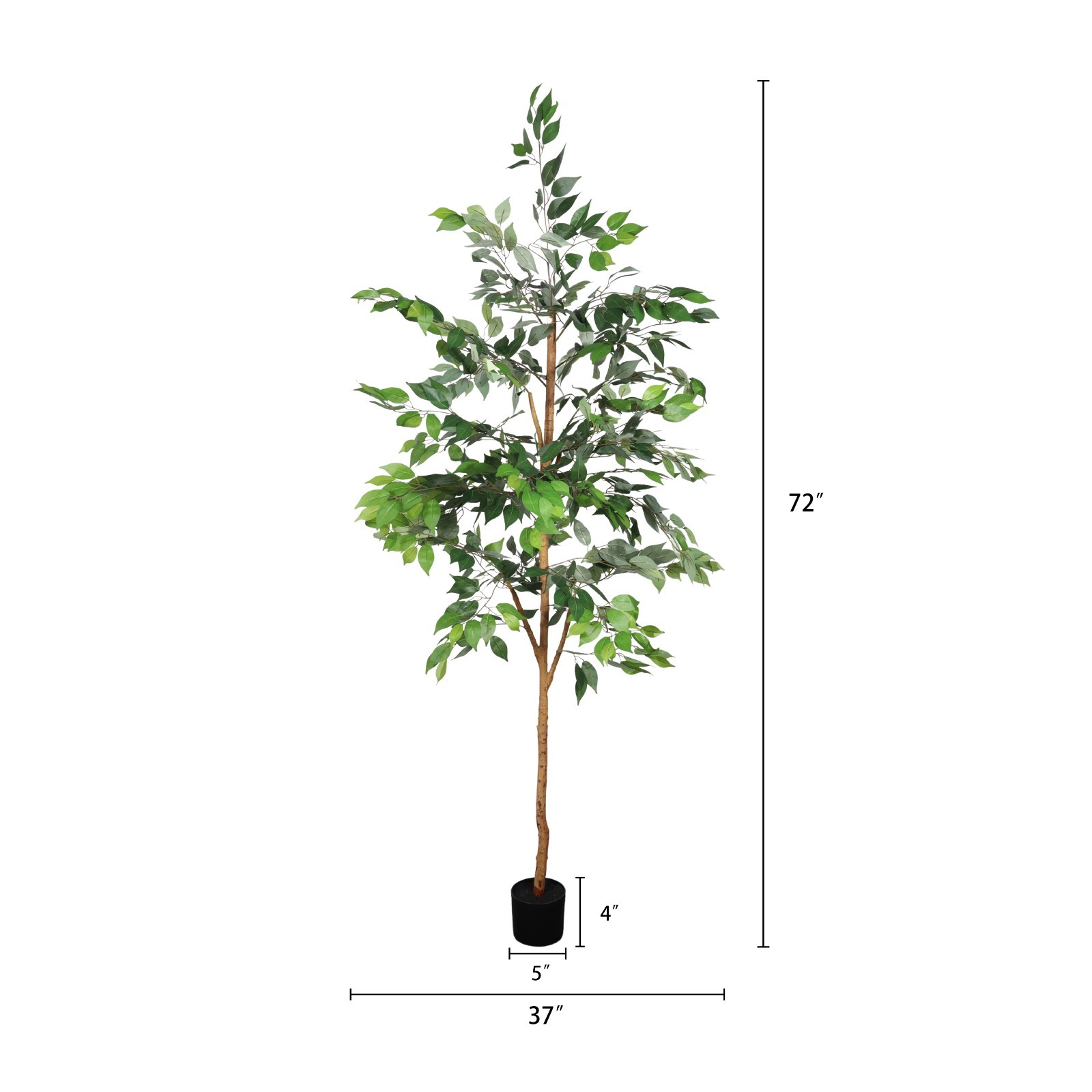6FT Artificial Ficus Tree Natural Trunk Fake Potted Plant with Black Pot