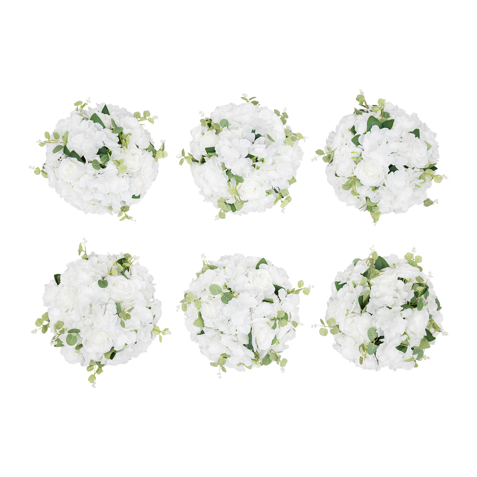6 Pcs Artificial Silk Flower Balls White & Green for Indoor/Outdoor Party Decor
