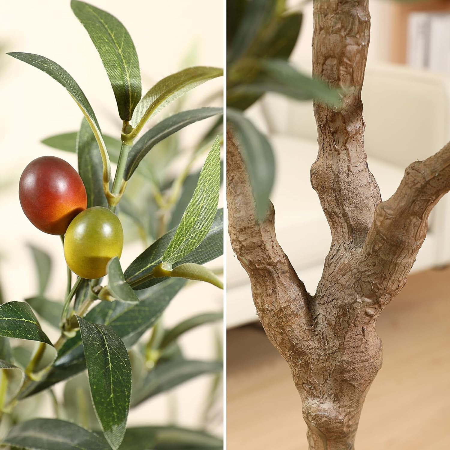 Olive Trees Artificial Indoor,7Ft Tall Fake Tree in Black Pot | Faux Olive Tree