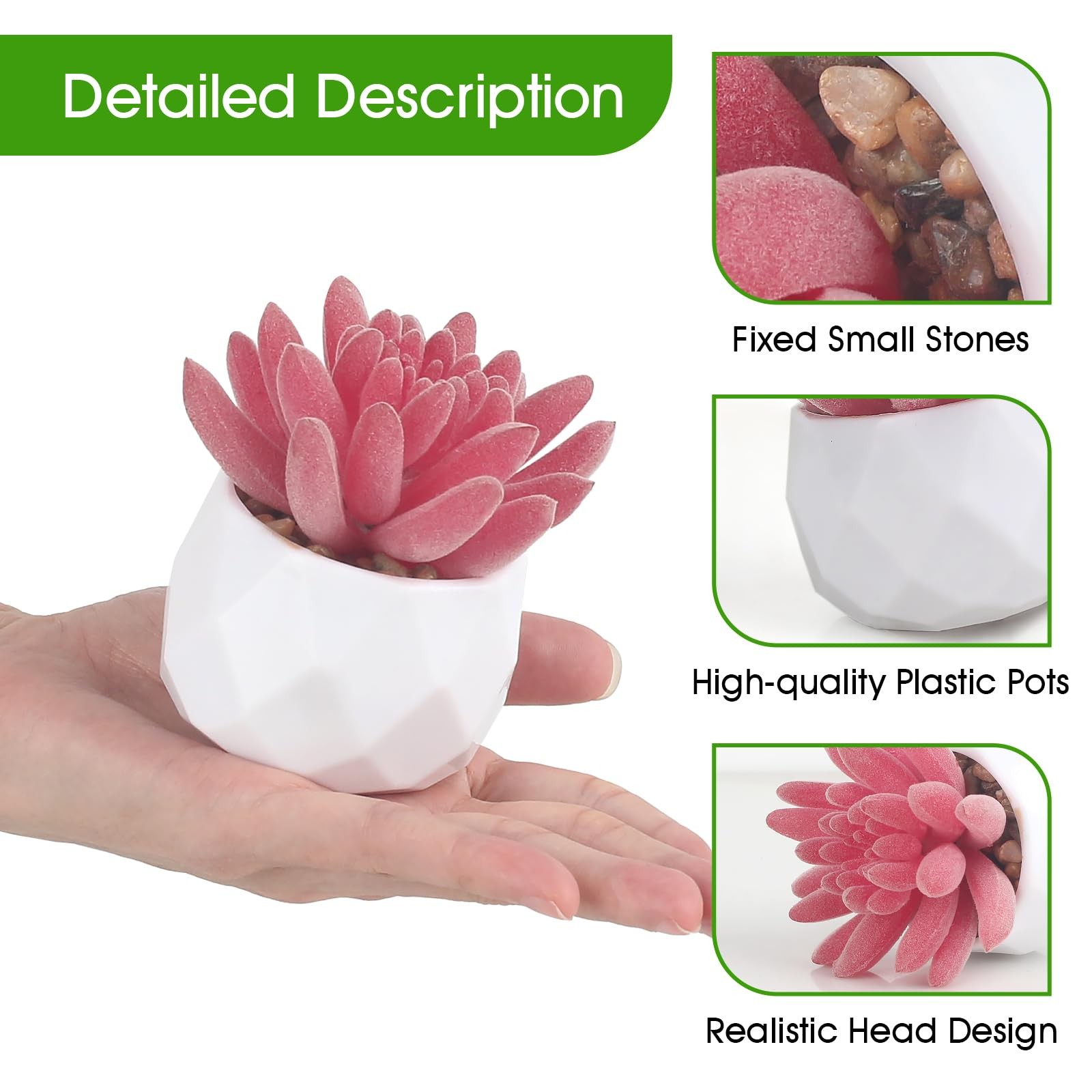 6 PCS Fake Succulent Plant Set Colorful Faux Succulents Plastic Pots Pink