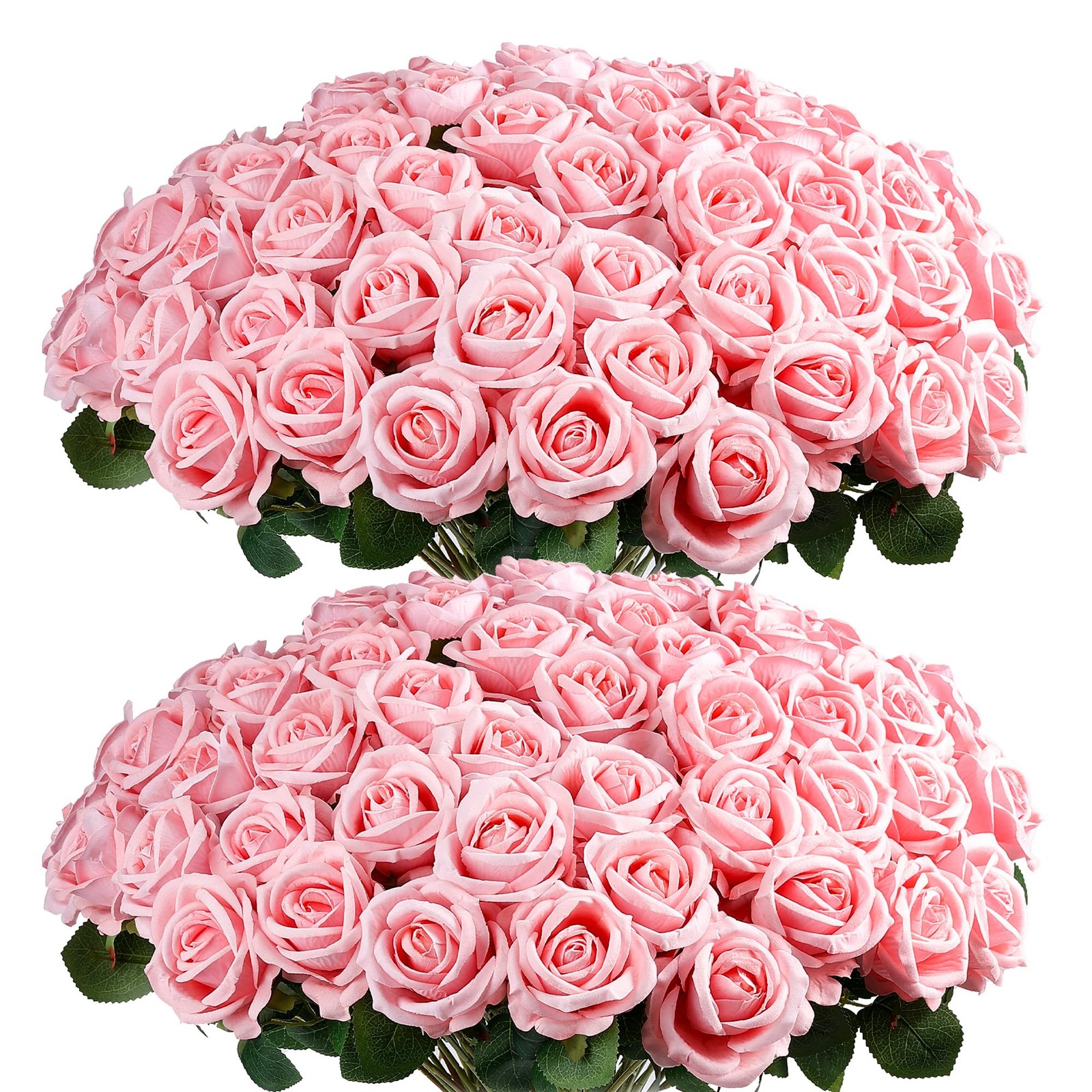 Artificial Velvet Silk Fake Pink Roses Realistic Floral Centerpieces 60 PCS