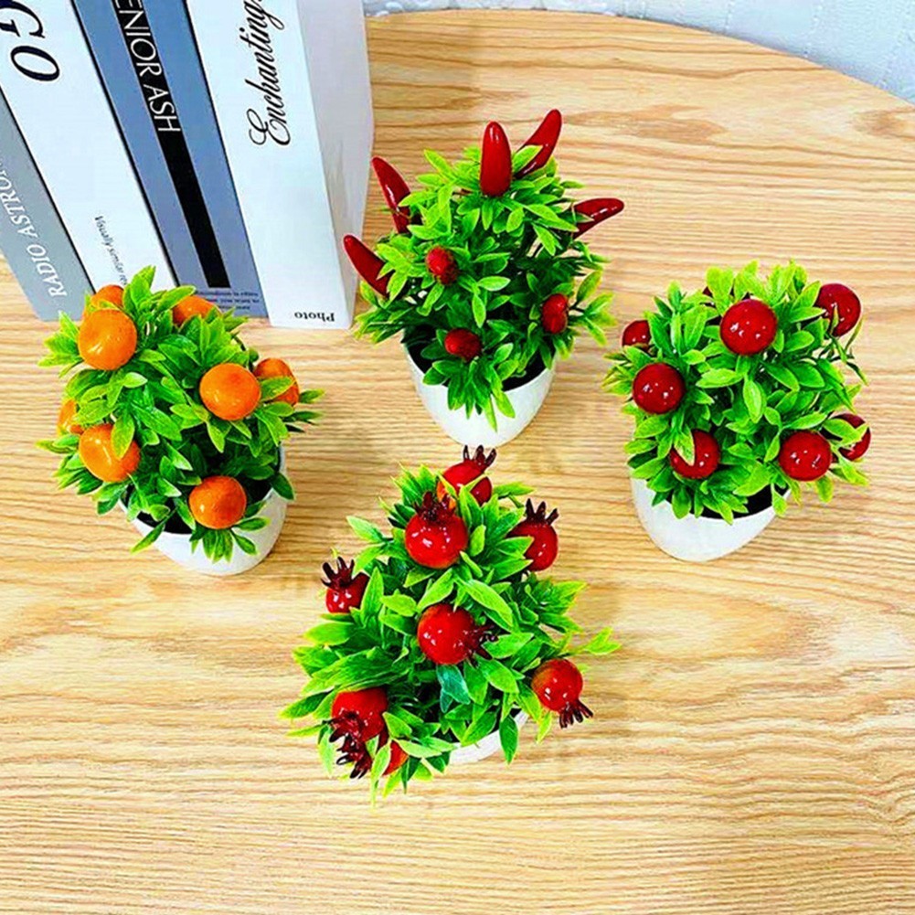 Set New Fake Flower Pot Fruit Plant Bonsai Home Decor Ornaments 13*18cm