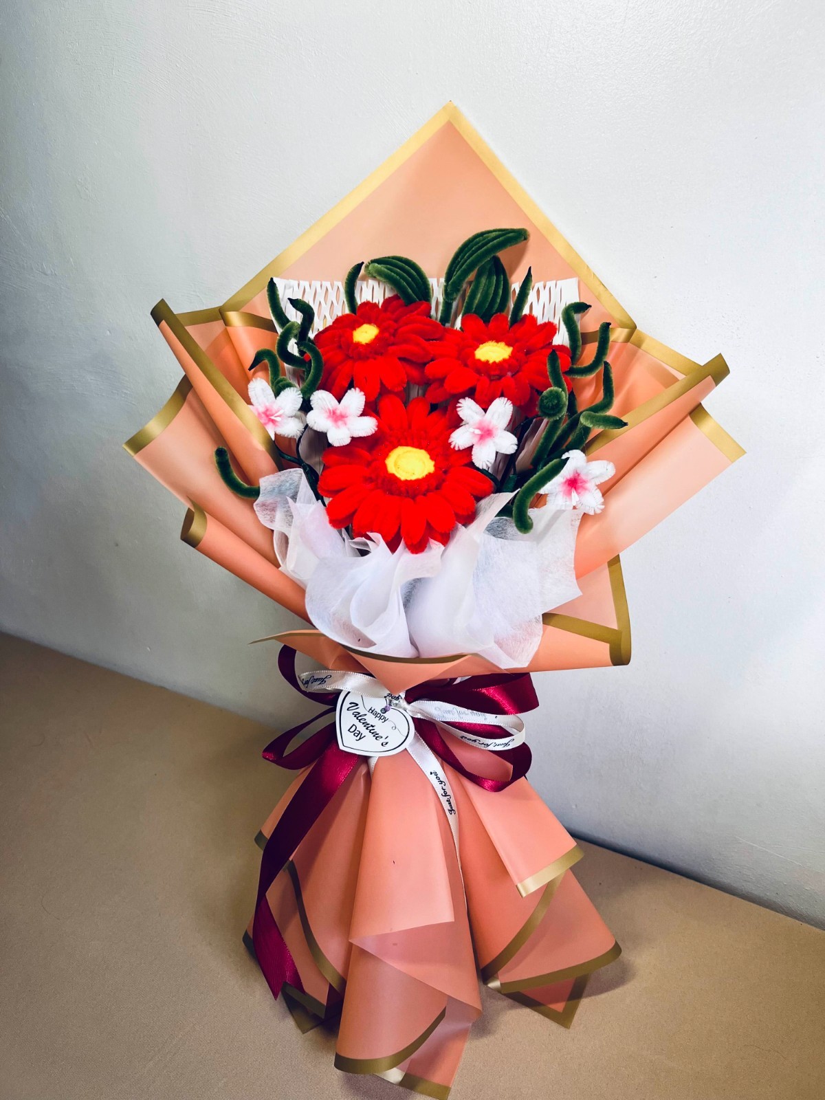 Pretty Sunflower and Daisy Fuzzy Wire Flower Bouquet, Pipe Cleaner Flower