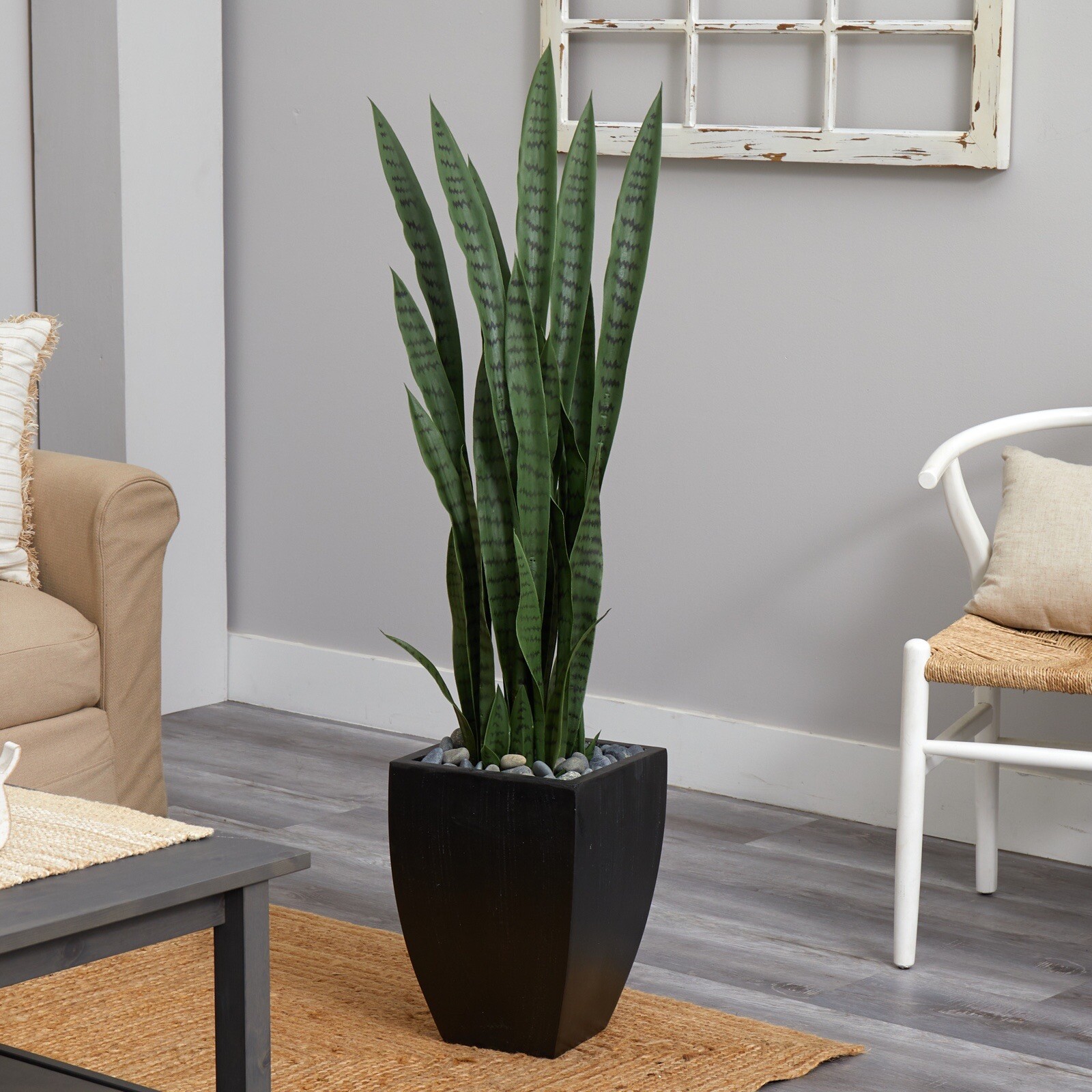 4.5’ Artificial Sansevieria Snake Plant in Black Planter Retail $317