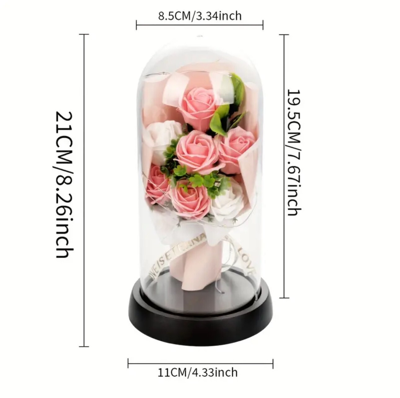 Immortal Rose Bouquet With LED Copper Wire String Light Perfect Gift Home Decor