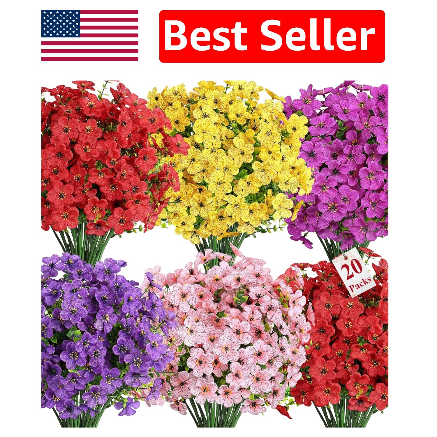 20 Bundles UV Resistant Faux Flowers – Vibrant Eucalyptus for Indoor/Outdoor …