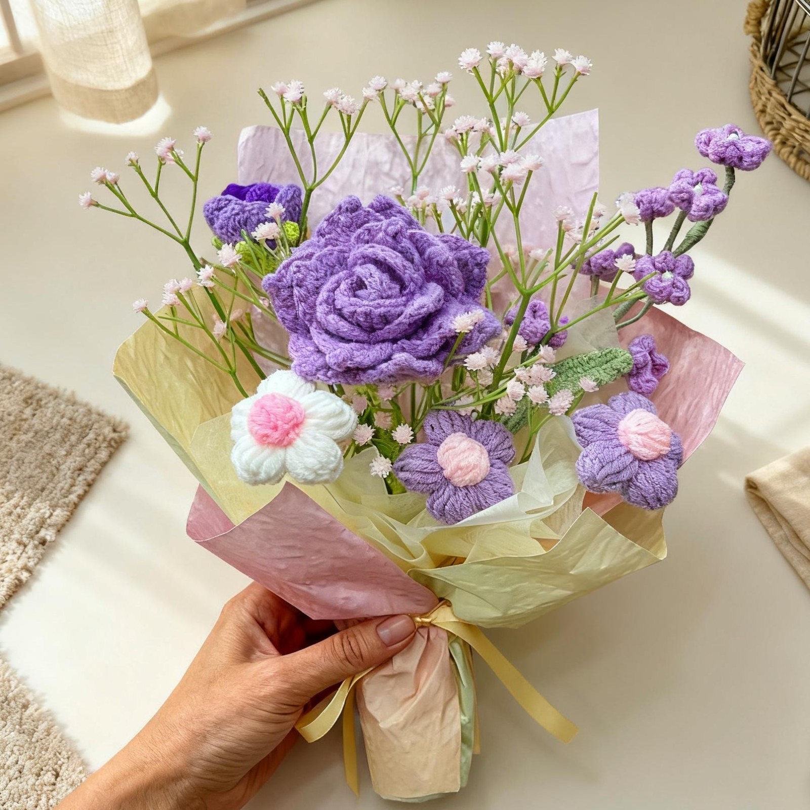 Crochet Carnation Rose Bouquet Handmade Mother’s Day Mom Keepsake Flowers Gift