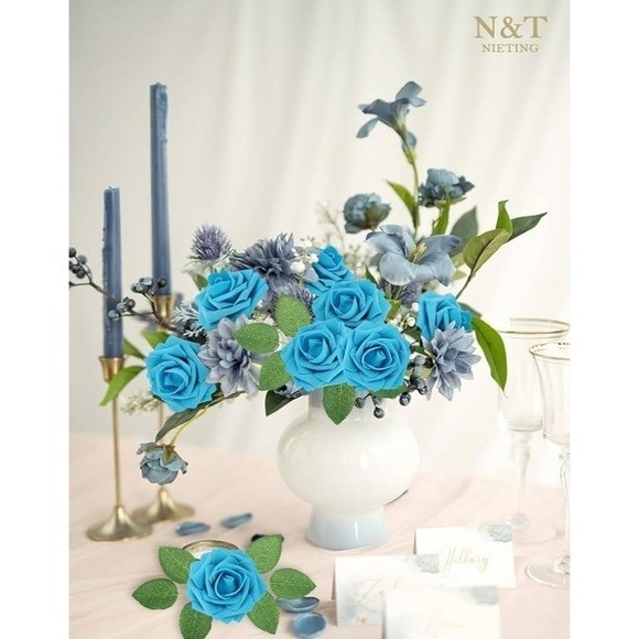 NEW N & T Nieting Blue Artificial Foam Flower Set Wedding Florals Decor Turq