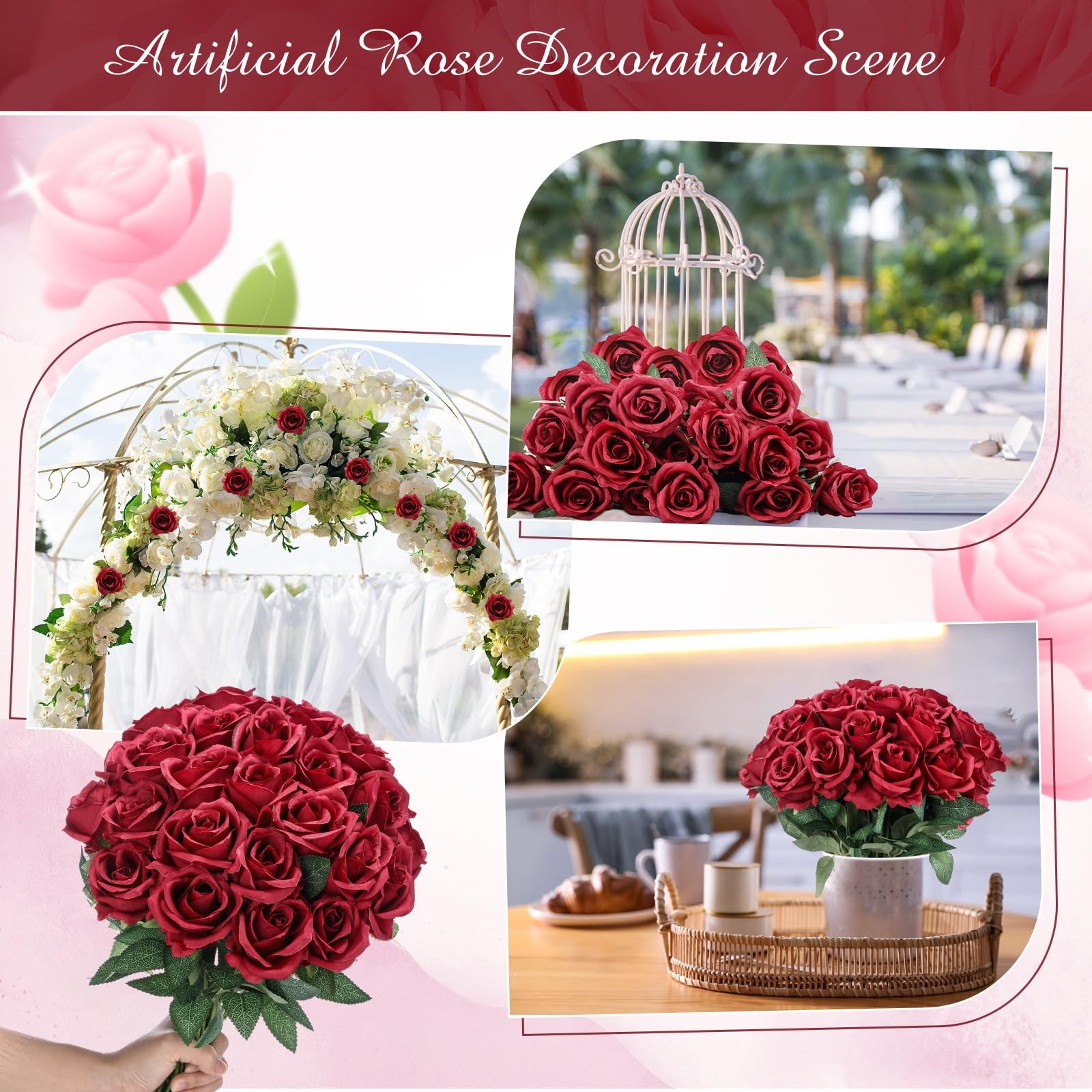 200 Pcs Artificial Roses Realistic Flowers Bulk Real Looking Fake Silk Rose B…
